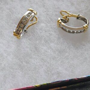 14k 2 tone diamond hoop earrings